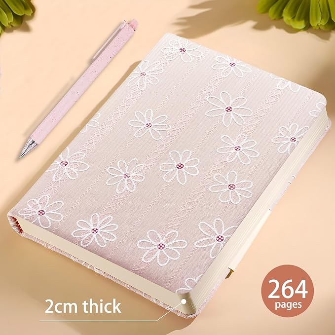 Small Fabric Journal for Women, Floret Printed Cloth Hardcover Notebook, B6, 264 Pages, 5x7 Ruled Notebook & Blank Sketchbook, Similar Embroidered Journal, Lay Flat Thick Notebook, Pink