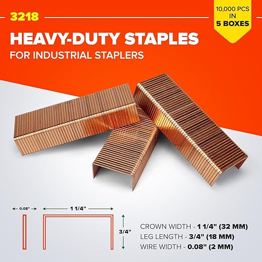 IDL Packaging Heavy Duty Staples - 1 1/4" x 3/4" x 0.08" (5 Boxes, 10000 pcs) - Non-Rusting Industrial Staples for Stapler
