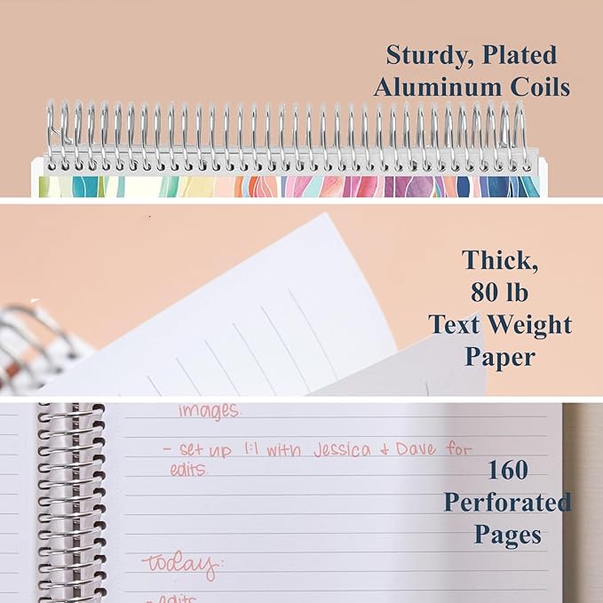 Erin Condren 7" X 9" Spiral Bound College Ruled Notebook - Layers Colorful, 160 Lined Page Note Taking & Writing Notebook, 80Lb Thick Paper, Stickers Included
