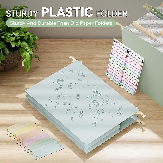 Plastic Hanging File Folders,Letter Size,6 Pack Heavy Duty 4" Expansion,Extra Capacity Hanging Folders with Tabs,Filing Cabinet Organizer for Office Home School,for Bulky Files,Pastel Color