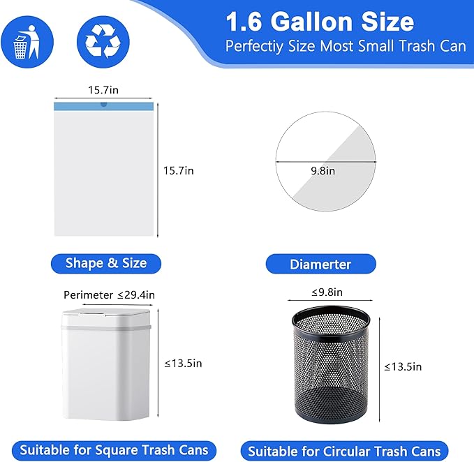 Small Trash Bags 1.6 Gallon, 360 Count -1.2 Mil Drawstring Mini Garbage Bags, White Plastic Trash Can Liners for Bathroom Accessories, 6 Liter, Bedroom, Dorm Room Essentials, Office