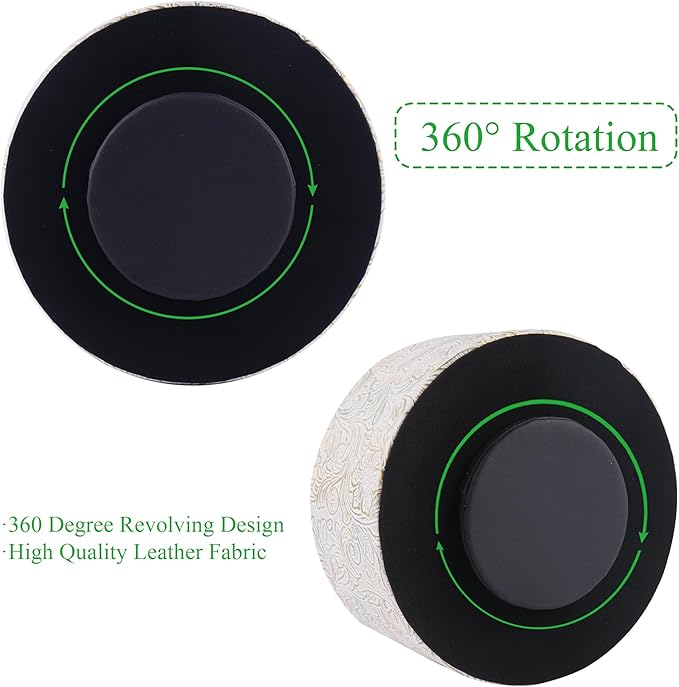 lizimandu Remote Control Holder, 360°Spinning PU Leather Desk TV Remote Caddy,Desk Storage Box Room Accessories for Controller, Media,Mail,Calculator, Mobile Phone,Pencil(1B-Carved White Gold)