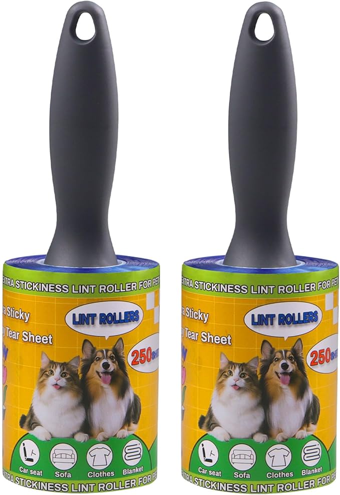 Sunroda Lint Rollers Pet Hair Value Pack of 500 Sheets, Extra Sticky Lint Remover for Dog & Cat Fur, Clothes, Furniture, Couches Reusable Rollers for Fuzz, Fluff & Hair (Blue, 2 Count / 500 Sheets)