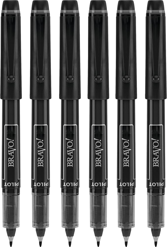6 PENS Pilot Bravo Liquid Ink Marker Pen, Bold Point, Black (PIL11034)