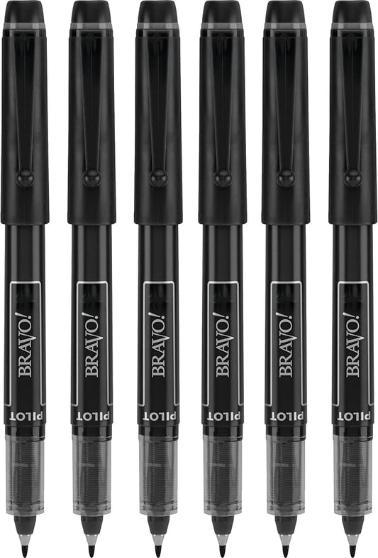 6 PENS Pilot Bravo Liquid Ink Marker Pen, Bold Point, Black (PIL11034)