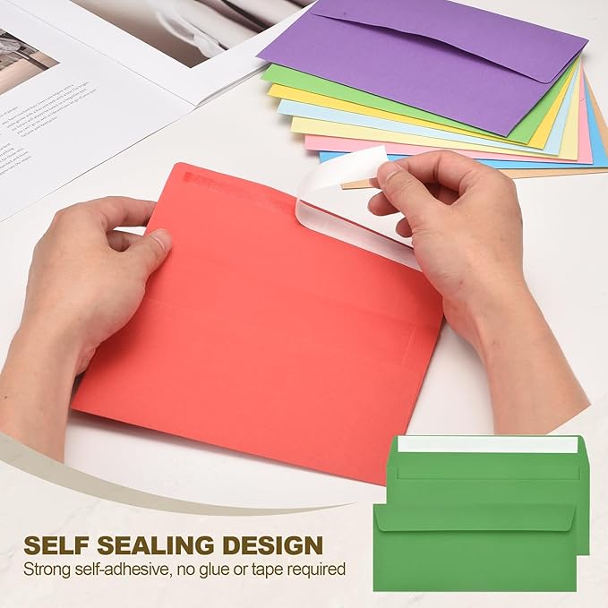 PATIKIL 100 Pack Light Dark Green #10 Business Envelopes, Colored Self Seal Letter Size Envelopes for Business Mailing Office Checks Invitation, 4-1/8 x 9-1/2 Inches