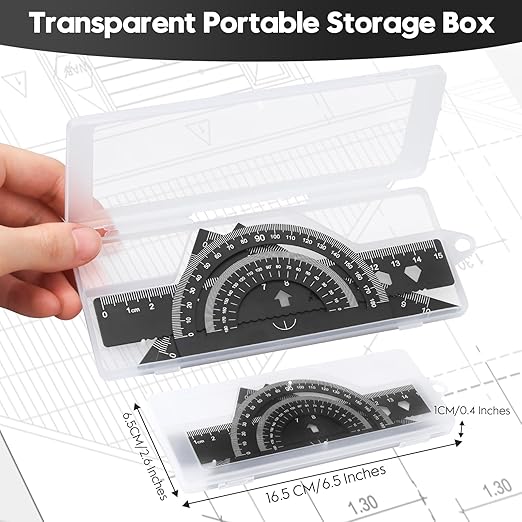 MSDADA Triangle Ruler, Protractor, Square and Ruler Set, 4 Pieces Aluminum Alloy Ruler, Metal Drafting Ruler Kit, Geometric Protractor for Student, School, Home, Office (Black, 15cm/5.9inch)