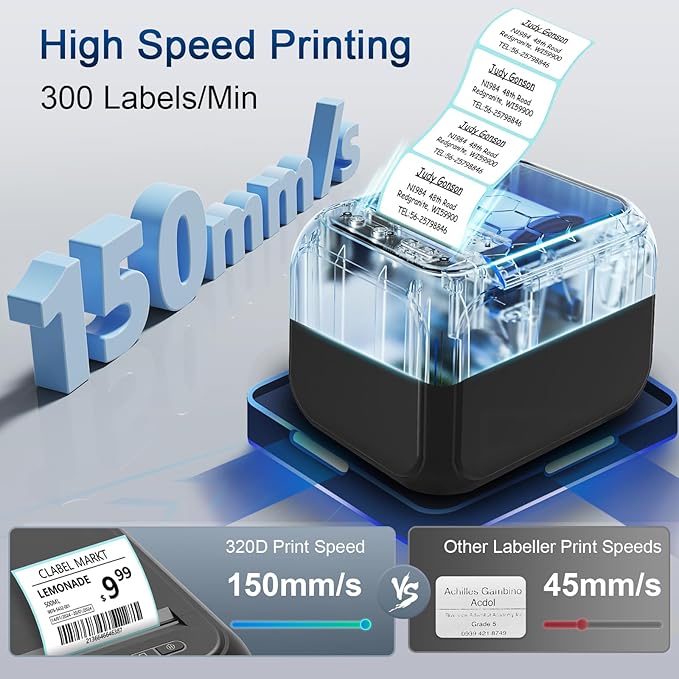 CLABEL Desk Bluetooth Barcode Label Printer: Label Maker with Direct Thermal Printing, 2 Inch Print Width for Barcodes Address Shipping Warehouse with 1 Roll 40x30mm Label (3 Inch Soot)