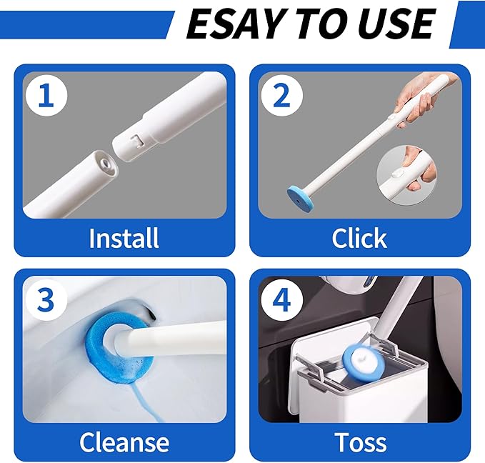 SWIFTIRON Disposable Disposable Toilet Bowl Cleaner Brush, Toilet Brush and Holder Set with Refills, Bathroom Cleaning Supplies (Toilet Brush and Holder Set)