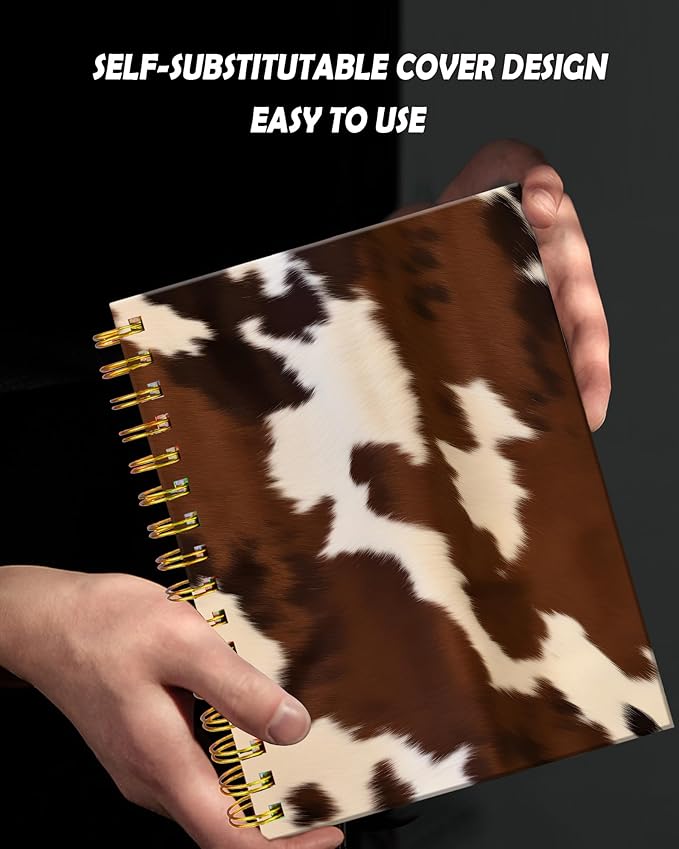 Spiral Journal Notebook for Women,A5 College Ruled Notebooks 6"x 8.4", 120 Pages Lined Journal with Premium Thick Paper,Perfect for School Office Home Gifts(Brown Cow western cowhide)