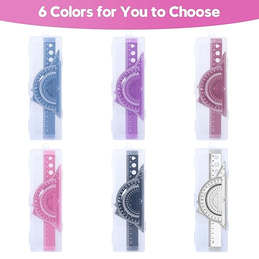 MSDADA Triangle Ruler, Protractor, Square and Ruler Set, 4 Pieces Aluminum Alloy, Metal Drafting Kit, Geometric Protractor for Student, School, Home, Office (Pink, 20cm/7.87inch)