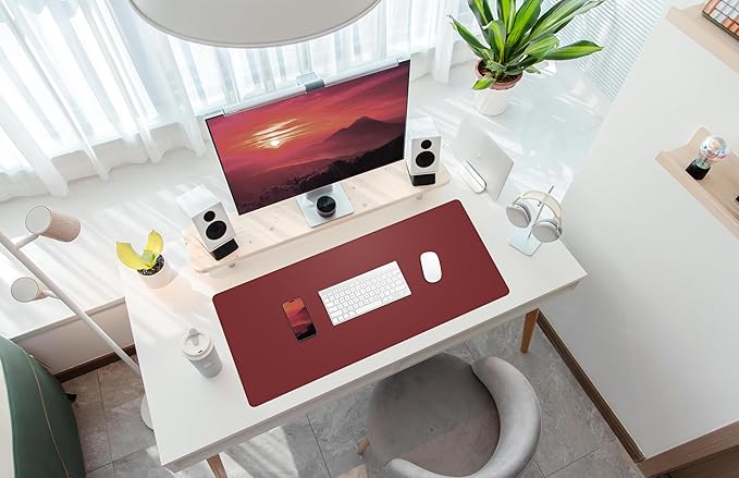 Desk Mat 31.5" x 17" Leather Desk Pad Protector with Natural Cork & PU Leather, Non-Slip Office Desk Mat, Double-Sided Large Mouse Pad, Waterproof Desk Pad for Office&Home (red)