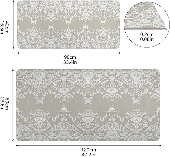 Mouse Pad Desk Mat Leather Desk Pad Large Gaming Desk Cover Protector Mat for Keyboard Computer Laptop Office Waterproof 47.2 x 23.6 Inch Lace Flowers Beige