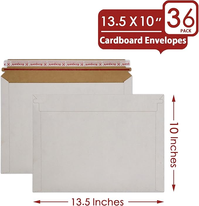 36 Pack white Rigid Mailers 10 x 13.5 inches, Self Seal Photo Document Mailers Premium Cardboard Keep Flat Envelopes for Photos, Pictures, Papers, Files, CD