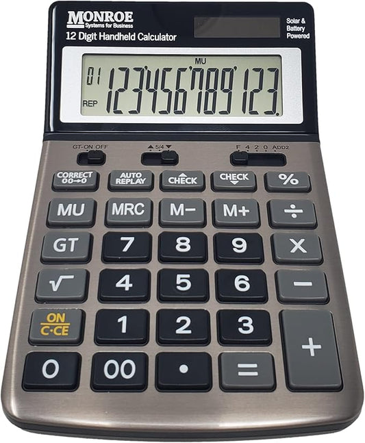 Monroe Handheld 12-Digit Calculator with Check and Correct Functionality