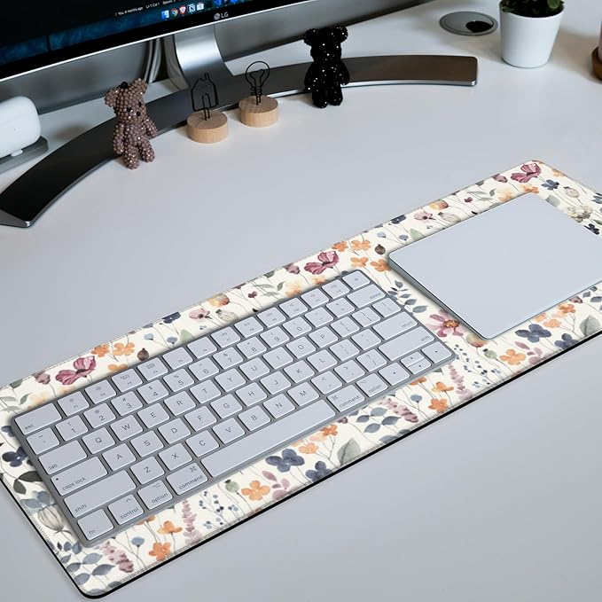 Large Gaming Mouse Pad for Desk Watercolor Flowers Big Desk Mat Extended Mousepad with Stitched Edge and Non-Slip Base Long Computer Keyboard Mouse Mat for Home Office Work, 11.8 x 31.5 Inch