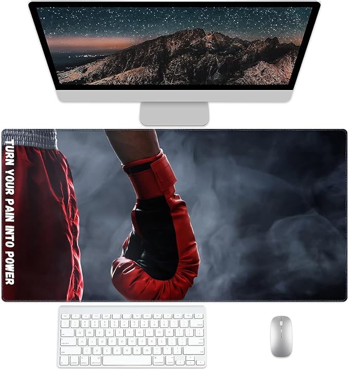 Boxing Gloves Desk Pad, Stitched Edges Mouse Pad, Large Office Desk Mat, Non-Slip Gaming Mouse Mat, Smooth Laptop Desk Pad, Desk Writing Pad for Office and Home (31.5" x 15.7 ")