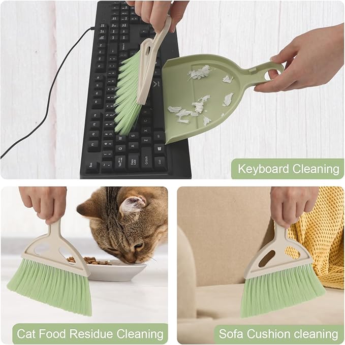 Brosay Mini Dustpan and Brush Set Portable Small Broom with Dust Pan Handheld Hangable Whisk Broom and Dust Pan for Home, Kitchen, Table, Office, Car 1 Pcs (Green)