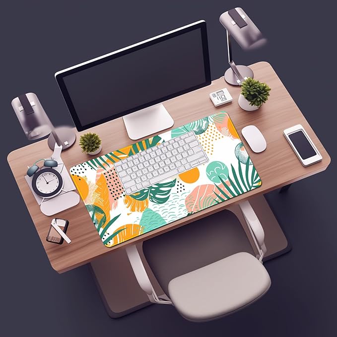 Tropical Leaves Large Mousepad 31.5 x 15.7 inch, XXL Waterproof Desk Mat Gaming Mouse Pad, Aesthetic Flowers Desktop Mat, Laptop Pad, Computer Writing Mat for Home Office Desk Decor