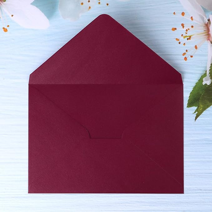 PONATIA 50 PCS/Pack A7 Envelopes, 5.25 x 7.5'' Shiny Burgundy Envelope, 5x7'' envelopes Perfect for Wedding Invitation Cards, Greenting Card, Christmas Gift Cards Envelopes