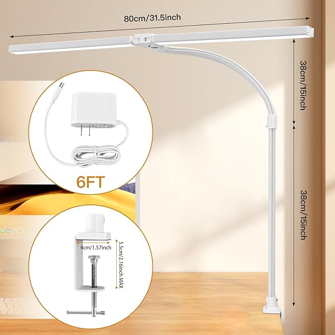 LED Desk Lamp for Office Dorm Home - Eye Caring Desk Light with Timer, Remote Control 24W 5 Color Brightest Dual Screen Computer Monitor Gooseneck Dimmable Table lamp with Anti-Glare Cover Base
