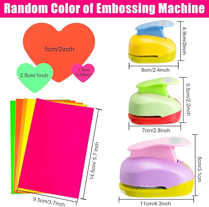 Chengu 3 Pack Craft Hole Punch 2,1 and 5/8 Inch Punch Paper Punchers with 10 Pcs Sticker, Cutter for Card Making Scrapbook DIY Albums Photos Office Supplies(Heart)