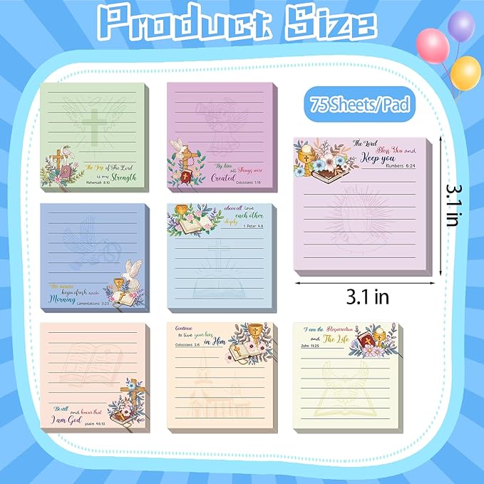 600 Sheets Bible Sticky Notes, Self Stick Christian Notepads Bible Verse Cute Positive Sticky Notes Inspirational Memo Pads Bible Verse Quotes Notepads for Reminders School Office Supplies