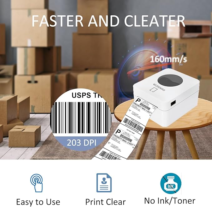 Thermal Shipping Label Printer 4x6 Label Print,Bluetooth Thermal Label Printer, White for Shipping Package, Compatible with iPhone, Android, Amazon, Shopify, UPSP