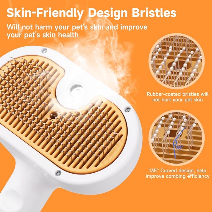 Pet Steam Brush for Dog & Cat – shower bath brush – Steam for Shedding & Grooming Water Brush for Long & Short Haired Pets Spritz Defur Comb 3-in-1 Spray Hair Removal Comb Includes