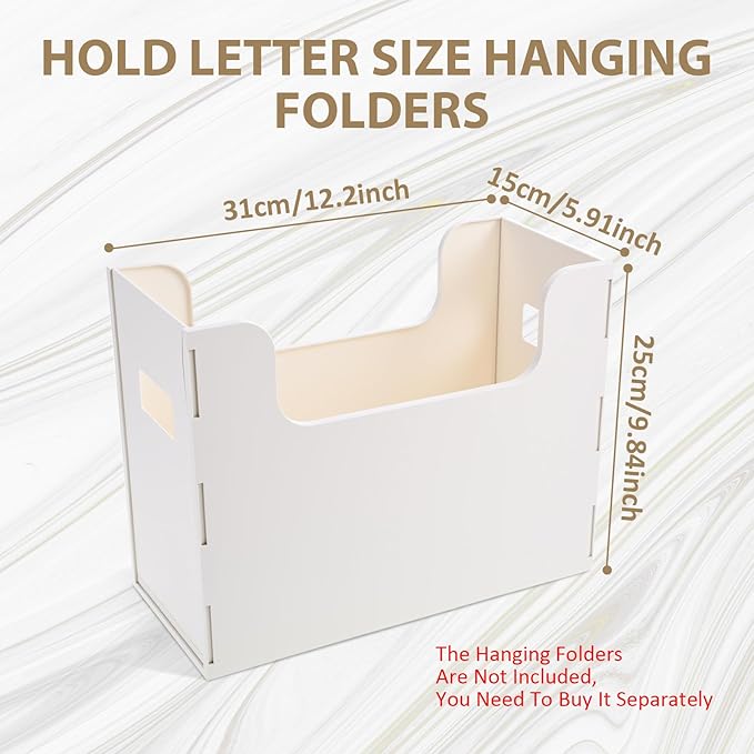 Portable Desktop File, Side Handles, Filing Organizer, Hanging File Folders, Letter Size for Schools Office Home(White,2 Pcs)
