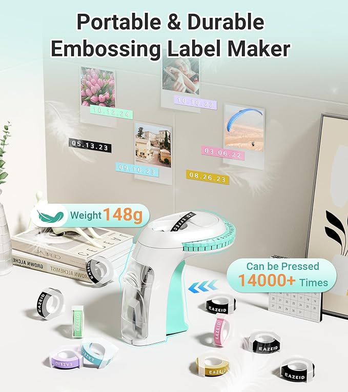 Embossing Label Maker Machine with Tapes, Retro Manual Label Maker Embossed, Vintage Embosser with 10 Rolls Macaroon 3D Embossing Label Tapes for Kid DIY Home School Supplies, Gifts