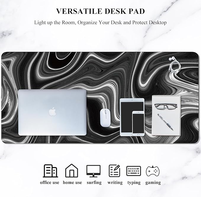 Auhoahsil Large Mouse Pad, XXL Gaming Mousepad, Desk Mat for Desktop, Thick Rubber, Big & Long Size, Stitched Edges, Full Desk Pad for Laptop & Computer, Extended 31.5 x 11.8 in, Abstract Contour