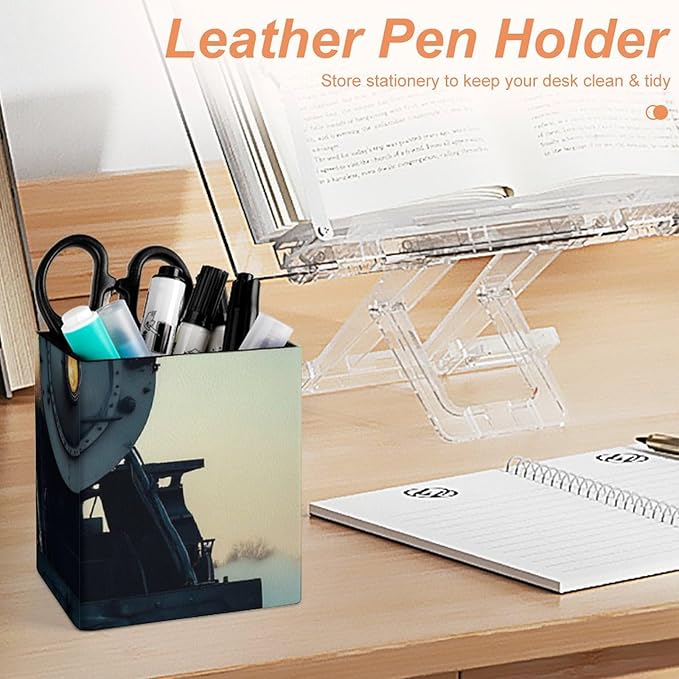 Holder Cup Makeup Brush Storage Organizer, Waterproof Multifunctional Office Supplies, Pen Holder Square Leather Pencil Train