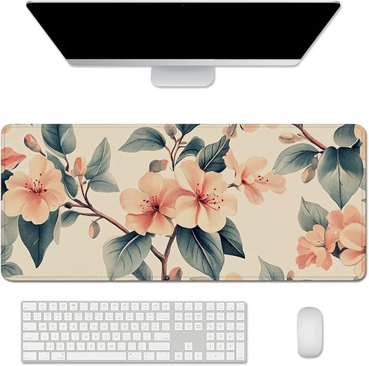 Peach Blossoms Mouse Pad Desk Mat,Floral Mouse Pad Desk Mat,Large PC Mouse Pads Gaming Mousepad with Non-Slip Stitched Edges Rubber Base for Office,Gaming Room,Computer,Keyboard,Laptop