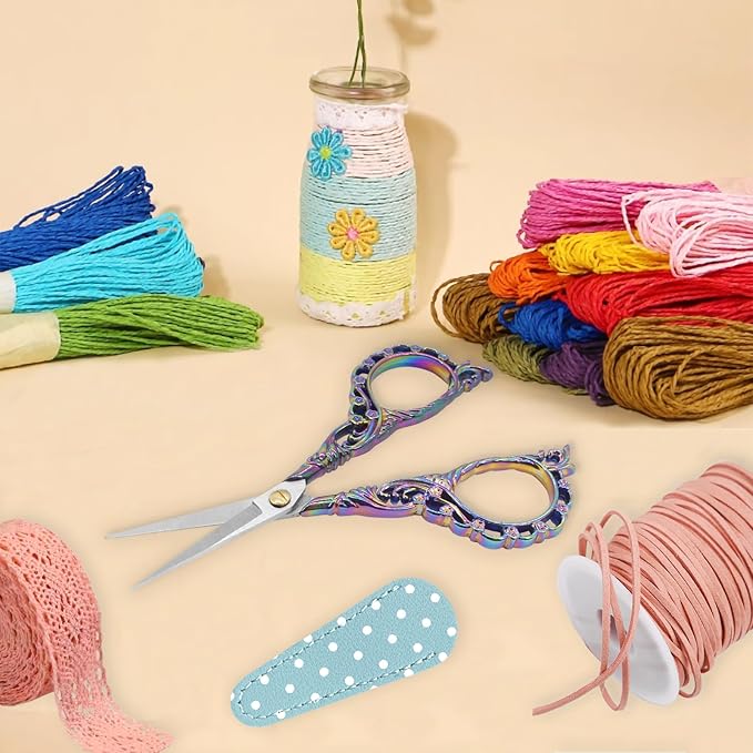 BIHRTC 4.5Inch Sewing Embroidery Scissors with Leather Cover Stainless Steel Sharp Tip Crafts DIY Tools Thread Snips Crochet Scissors for Embroidery Needlework Artwork Housework