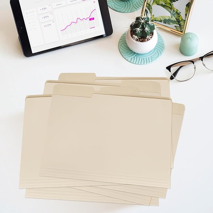 100PC Manila File Folder 1/3 Cut Tab Letter Size,Great for Organizing and Easy File Storage,Per Box