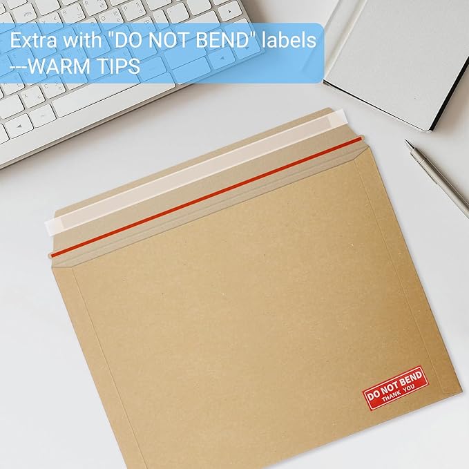 50 Pack Rigid Mailers 9.5x12.5 inch, Self Seal Photo Document Mailers, Stay Flat Kraft Cardboard Envelopes for Photos, Document, CD(Kraft Browm)