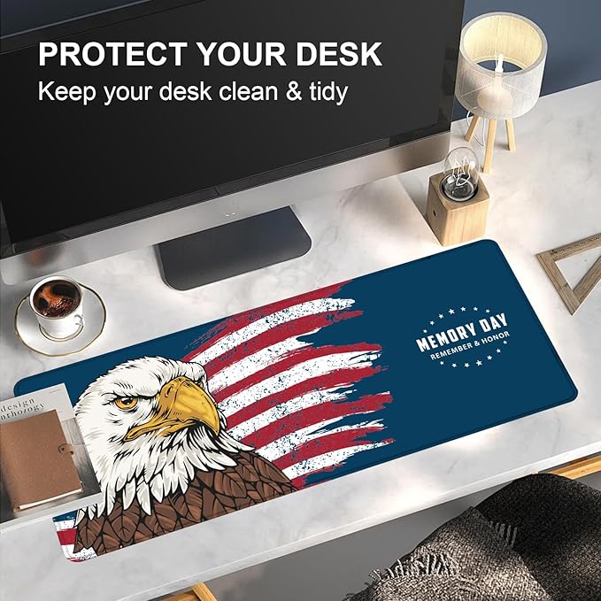Large Desk Mat, Desk Matt for Desktop, Computer Gaming Mouse Pads, Anti-Slip Rubber Base, Stitched Edges Soft Mat for Desktop Office Home 31.5 x 11.8 Inches (American Memory Day)