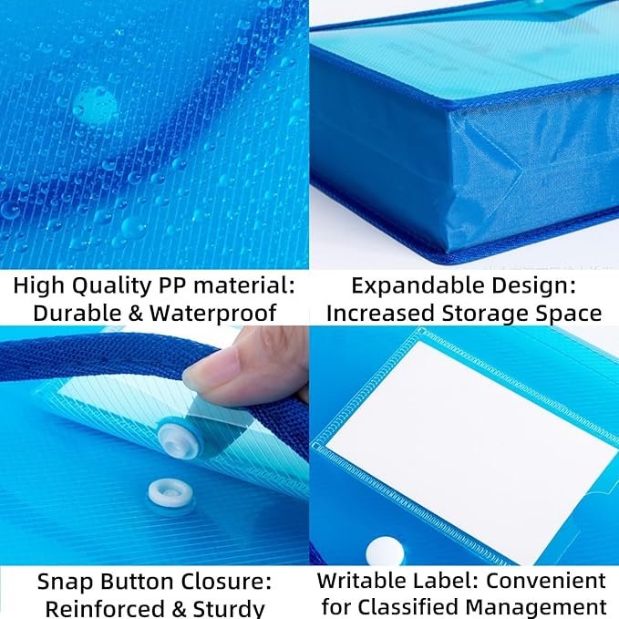 7 Pack Plastic Expanding File Folders, Folders For Documents With Snap Closure, Assorted Colors, Transparent Envelopes, Documents Holder,Paper Organizer, Waterproof, Fit Letter/A4 Size (A4) (Colorful)