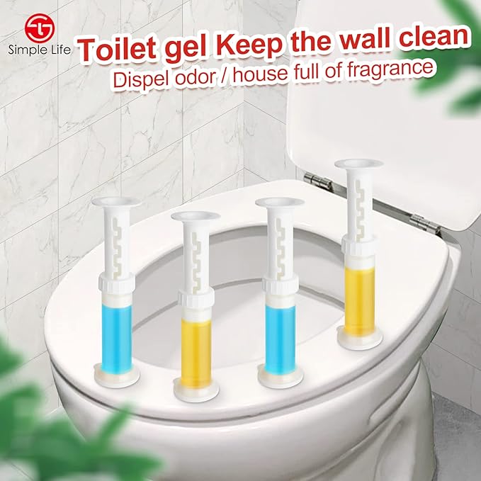 Simple Life Toilet Bowl Cleaner Gel | Fresh Flower Toilet Gel Stamp | Stops Limescale and Stains with Air Freshening Scent | Deodorizing Clean | 32 Stamps, Blue & Yellow
