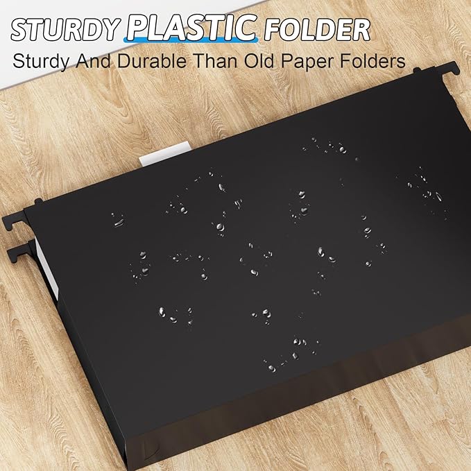 Plastic Extra Capacity Legal Size Hanging File Folders,12 Pack Reinforced Black Legal Hanging Folder Expandable,Heavy Duty 2 Inch Expansion,Adjustable Tabs, File Cabinet Folders for Bulky Files