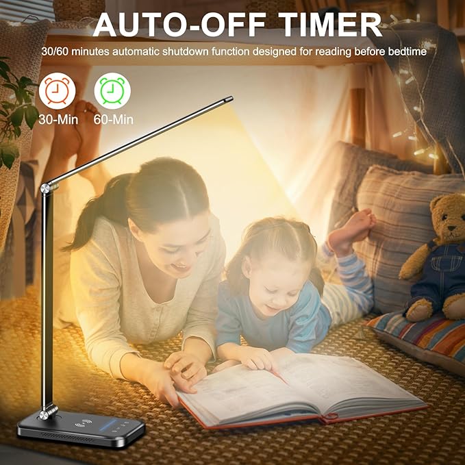 AFROG 8-in-1 4th Gen Multifunctional LED Desk Lamp with 10W Fast Wireless Charger,USB Charging Port,1200Lux Super Bright,5 Lighting Mode,7 Brightness，40 Min Timer,Night Light Function,5000K