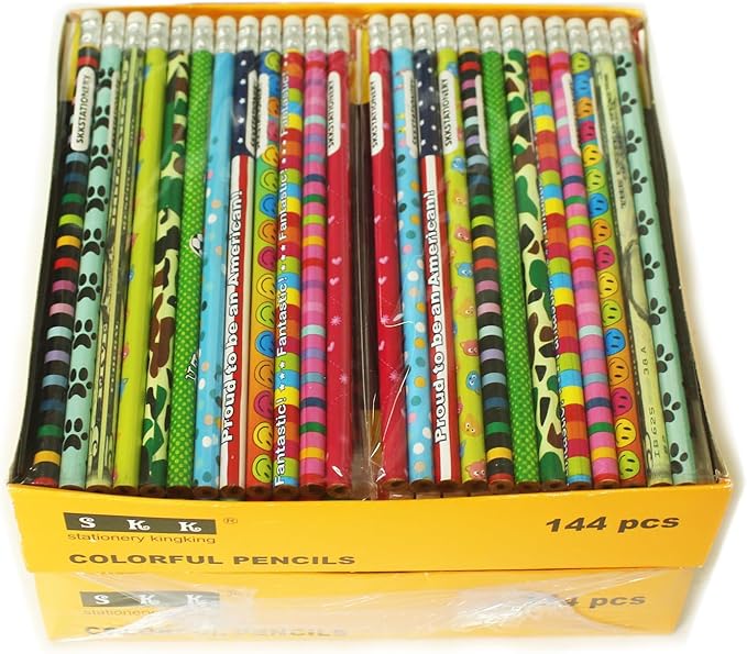 SKKSTATIONERY 288pcs Assorted Colorful Pencils Wooden Pencil with Eraser Assortment, Novelty Awards & Incentives Pencils Back to school