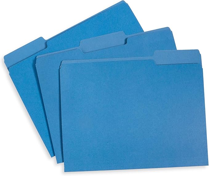 File Folder, 1/3 Cut Tab, Letter Size, Blue, Great for Organizing and Easy File Storage, 100 Per Box