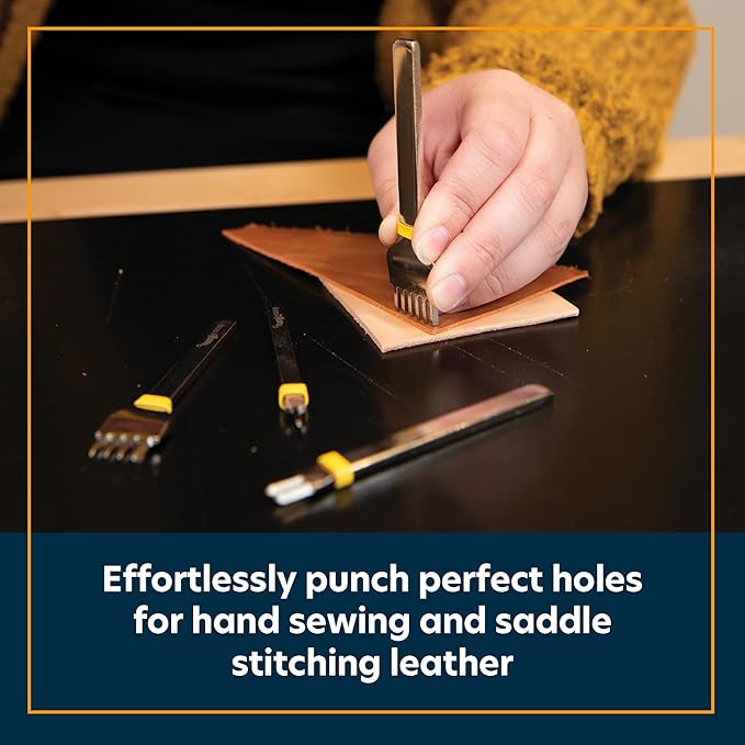 Weaver Leather Supply Diamond Leather Stitching Chisel Set, Precise 3mm Hole Punch, Color-Coded Hole Punch Set for Hand Sewing and Saddle Stitching