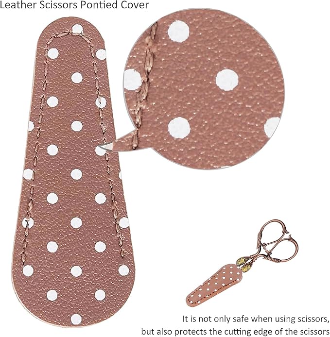 BIHRTC 4.5 Inch Small Vintage Embroidery Scissors with Artificial Leather Cover Stainless Steel Pointed Tip Shears Mini Scissors for Needlework Threading Craft DIY Tools Art Work Everyday Use