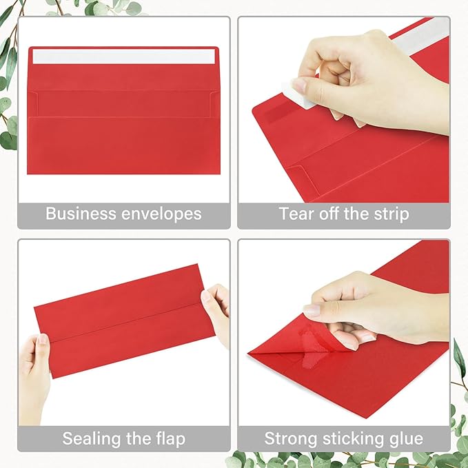 200 Pack #10 Christmas Red and Green Envelopes Letter Size, Business Envelopes Self Seal for Invoices, Letter Mailing, Office Checks, 4 1/8 x 9 1/2 Inches