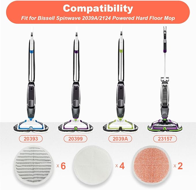 BeiLan Spin Wave Mop Pads Fit for Bissell Spin Wave 20399 23157 23159 2039A 2124A 20393 2039T 2039W 20391 20395 2307 2315A Heavy Soft Scrubby Pads for Hardwood Floor Cleaning Replacement Pads(12Pack)