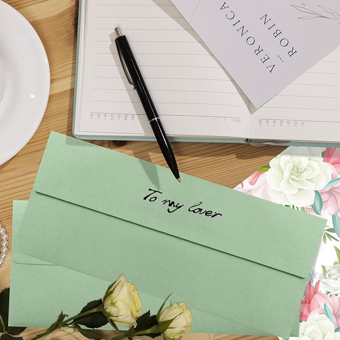 50 Pack Sage Green #10 Business Envelopes, Standard Envelopes Self Seal, 4 1/8 x 9 1/2 Inch Letter Size Business Mailing Envelopes for Checks Invoices Statements Baby Shower Wedding Birthday