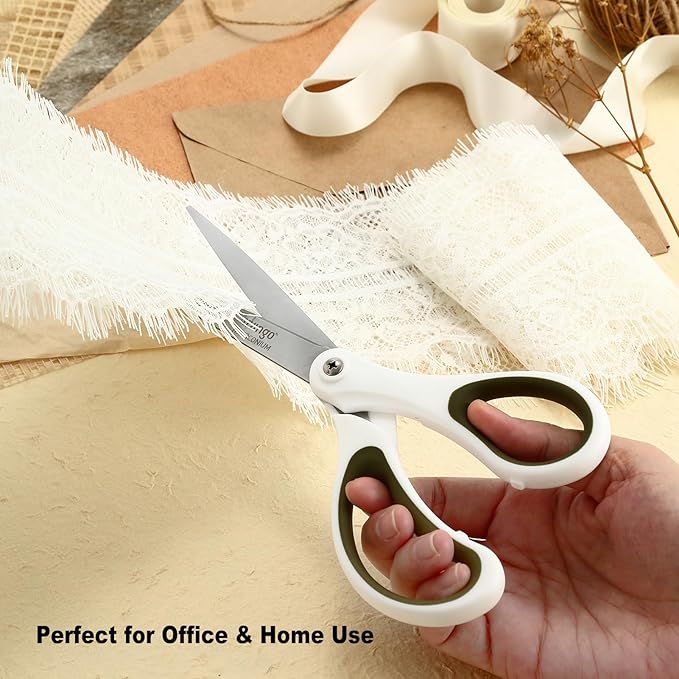 LIVINGO Scissors All Purpose - Titanium Coated Heavy Duty Sharp Stainless Steel Comfortable Shears for Office Home School Cutting Paper Fabric, Sky Blue & Pink & White, 3 Pieces